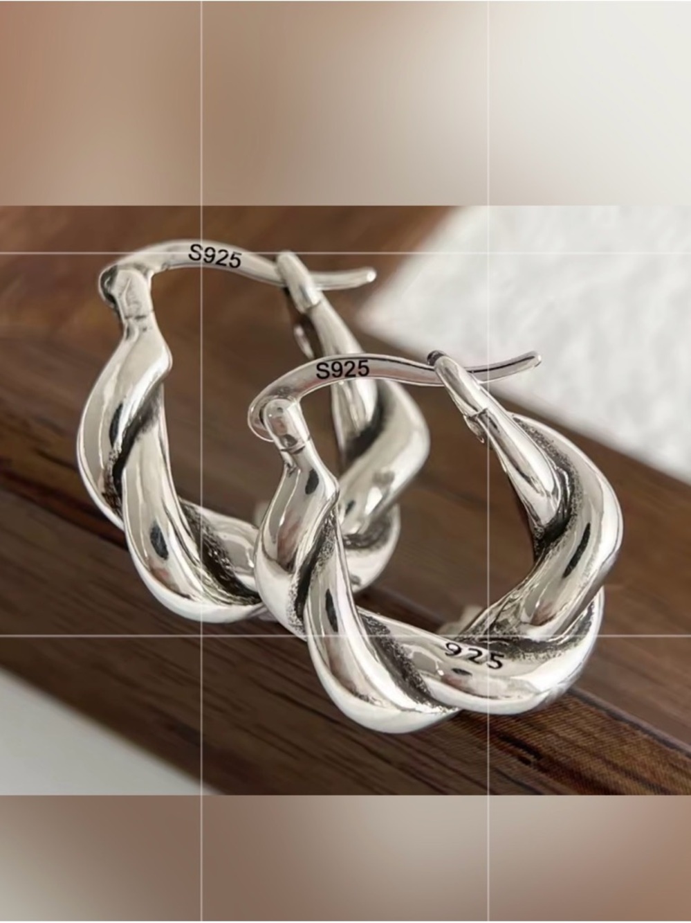 .925 Sterling Silver Twisted Hoop Earrings - Silver - Picture 3 of 8
